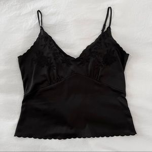 Zara Black Lace Embroidered Tank Top with Scalloped Hem (size S)